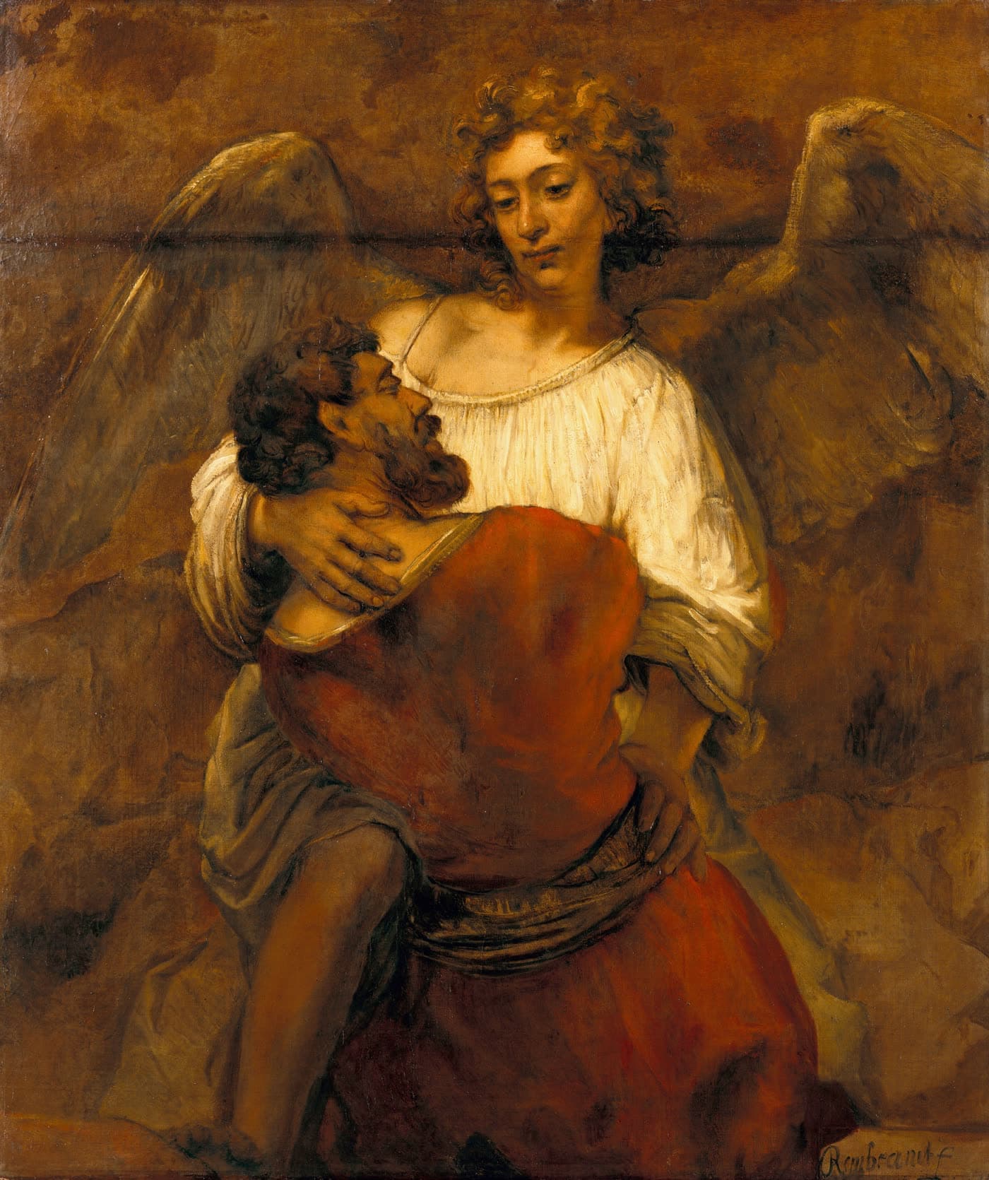 Jacob Wrestling with the Angel by Rembrandt van Rijn, c. 1659