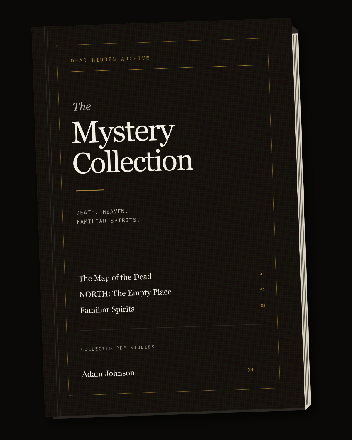 Black archival cover for The Mystery Collection, listing The Map of the Dead, NORTH, and Familiar Spirits